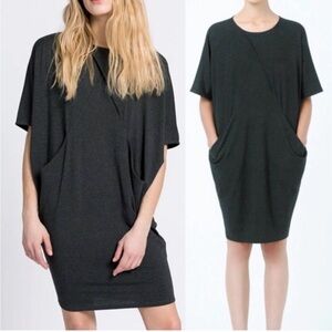 COS Women's Drapey Batwing Mini Dress Slouchy Lagenlook Pockets Oversized Grey